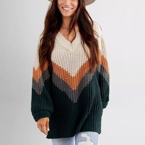 Oversized Matte Chenille Chevron Sweater - worn once